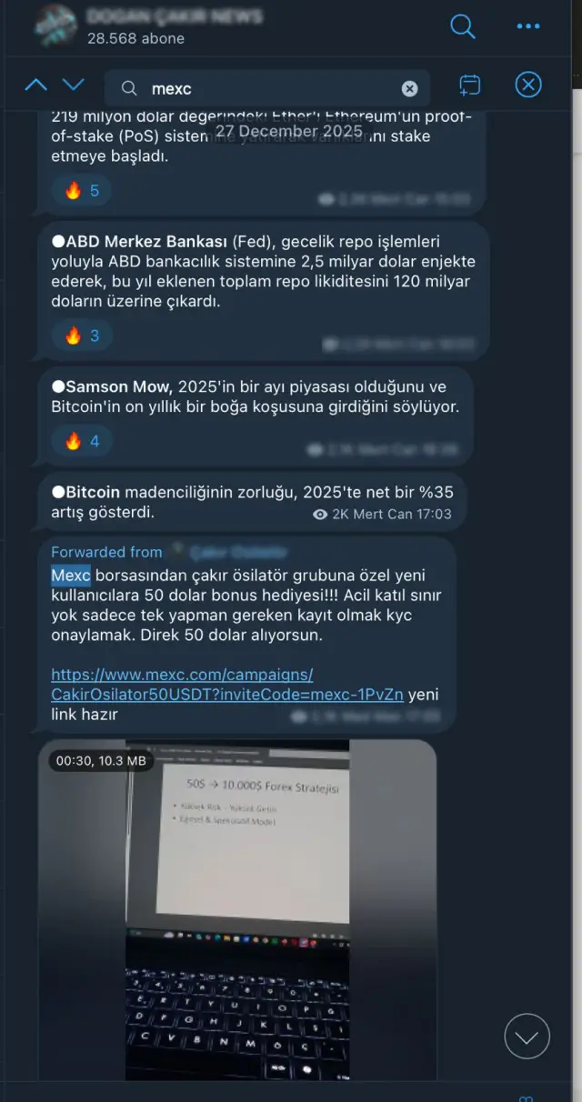 Telegram üzerinden MEXC Global tanıtımı