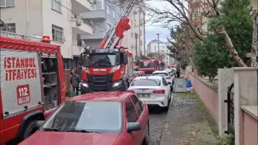 Kartal çatı yangını söndürülürken kullanılan itfaiye ekipmanları