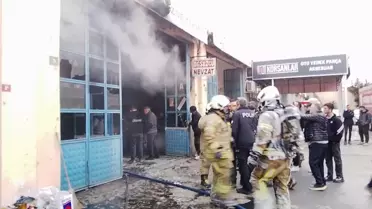 Silivri kaporta dükkanında çıkan yangının iç görüntüsü