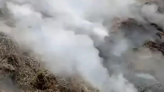 Söndürülmüş samanlık yangını sonrası görüntüsü