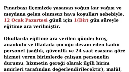 Kayseri'de kar nedeniyle okulların tatil edildiği görüntü