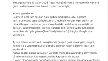 Yalova’da kar yağışı ve eğitim kurumları