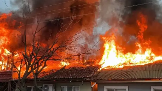 Yangın sonrası yanmış evlerin dış görüntüsü