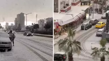Mersin'de Ani Dolu Yağışı Sokakları Beyazlatıyor