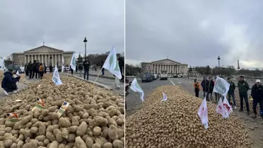 Patates yığınıyla protesto yapan çiftçiler