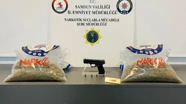 Ele geçirilen 2 kilo uyuşturucu ve silah