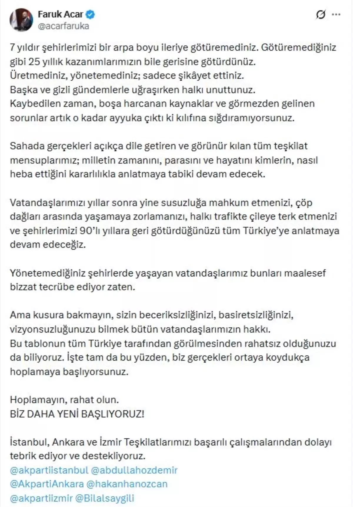 AK Parti'ye Su Krizi Uyarısı: Faruk Acar'dan Şehir Yönetimine Eleştiri