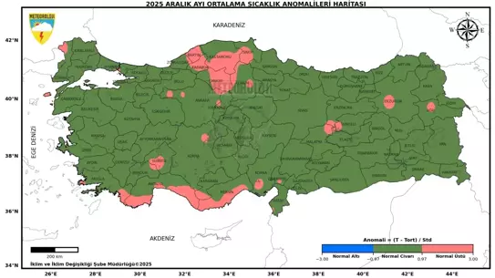 Aralık 2025 sıcaklık haritası