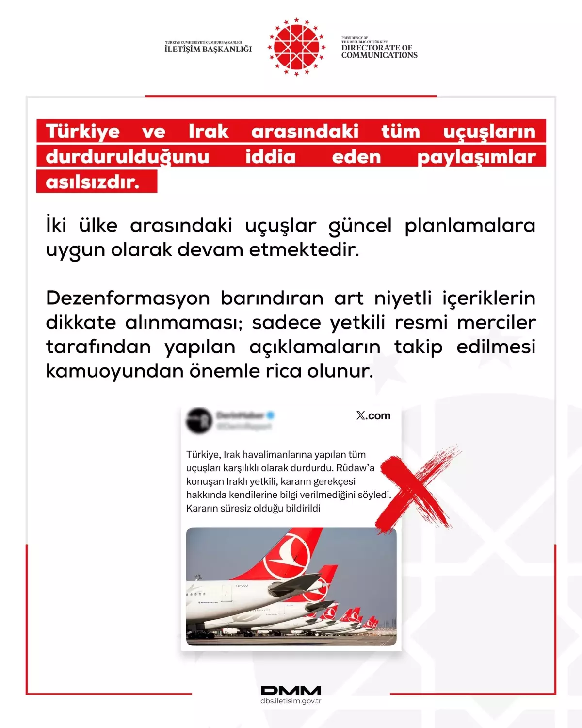 DMM, Türkiye‑Irak Uçuşlarının Sorunsuz Devam Ettiğini Açıklıyor