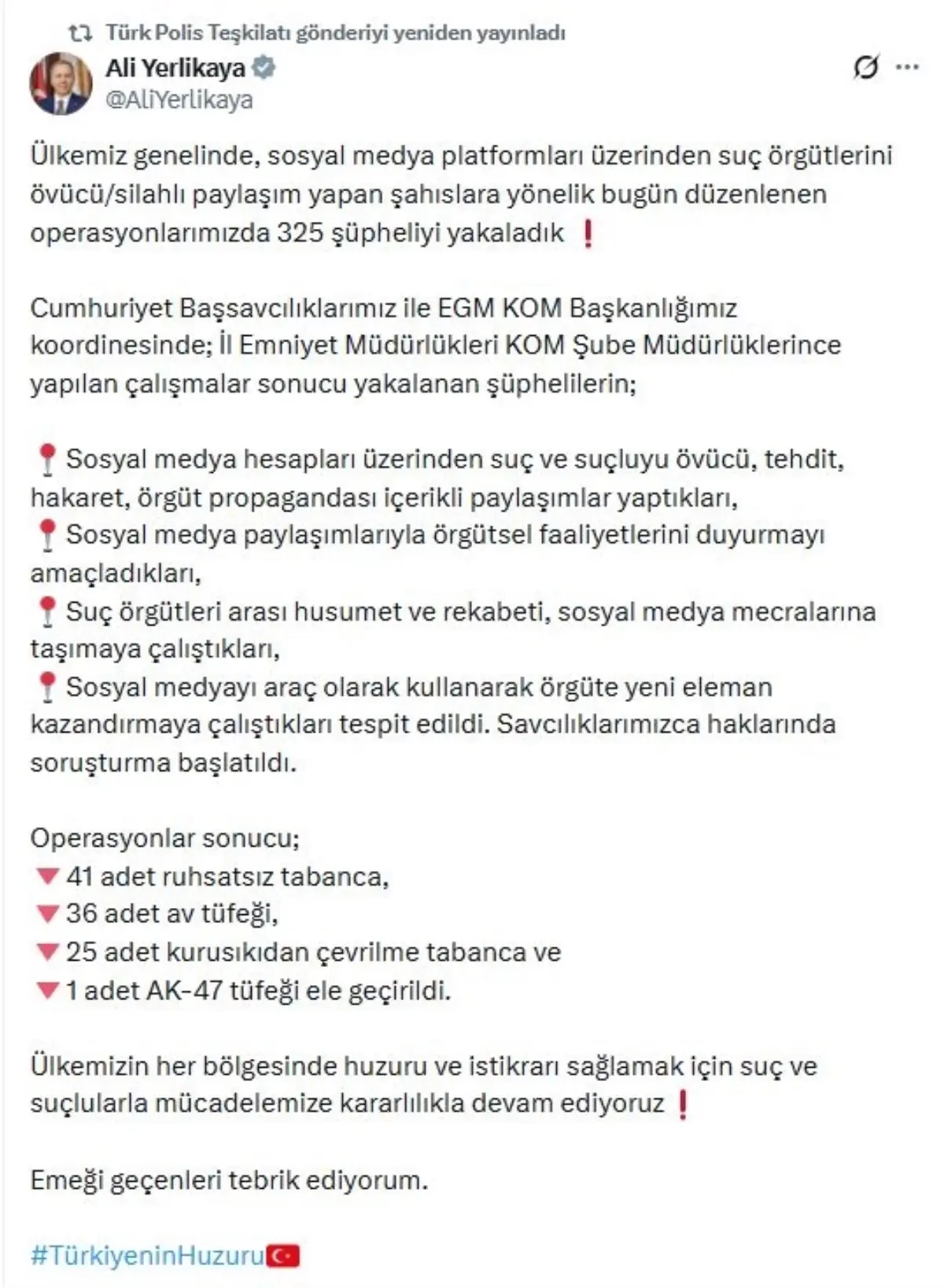 Sanal Medyada Suç Operasyonu: 325 Kişi Gözaltına Alındı