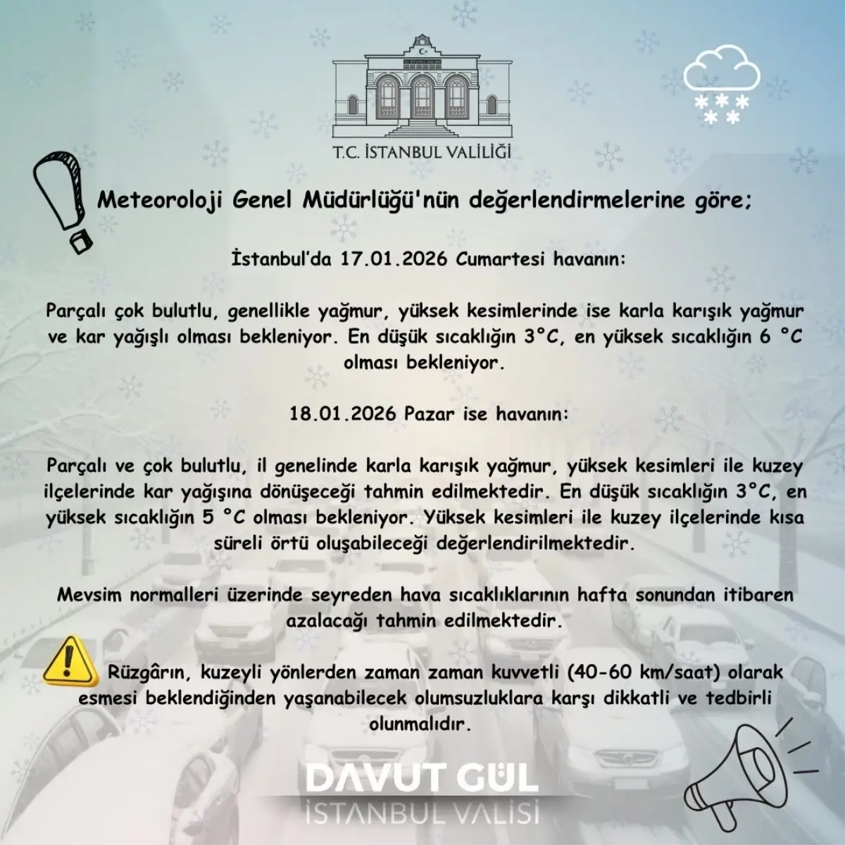 İstanbul'da Kar ve Yağmur Beklentisi: Valilikten Uyarı