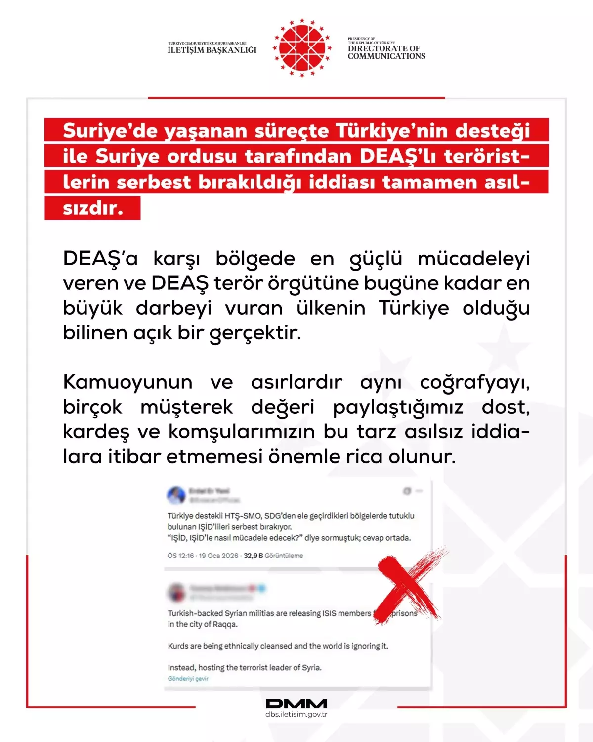 İletişim Başkanlığı, Türkiye'nin DEAŞ Teröristlerini Serbest Bıraktığı Iddiasını Kesin Bir Şekilde Reddetti