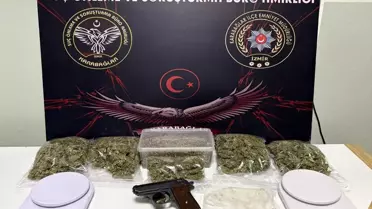 Ele geçirilen uyuşturucu ve tabanca kalıntıları