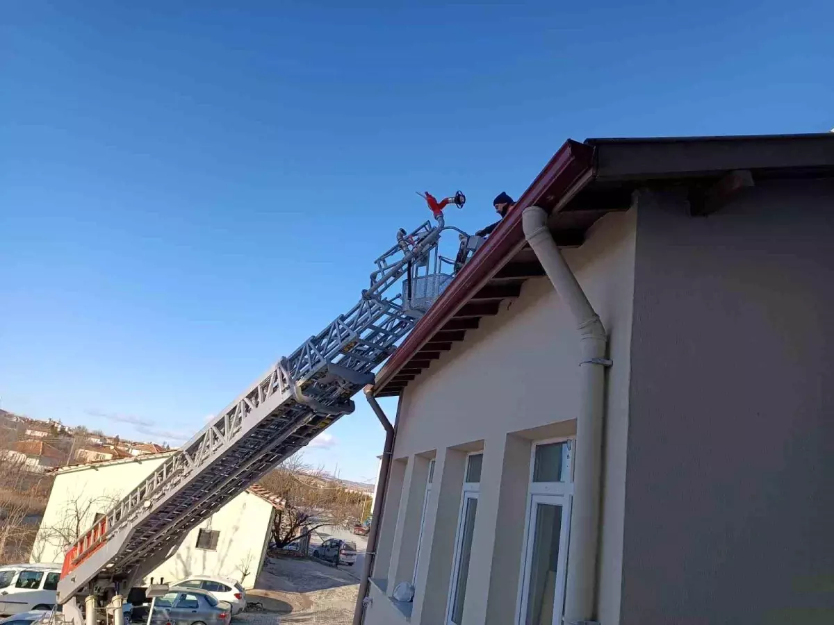 Alaca'da Çatıda Kalan Kedi İtfaiye Ekibi Tarafından Kurtarıldı