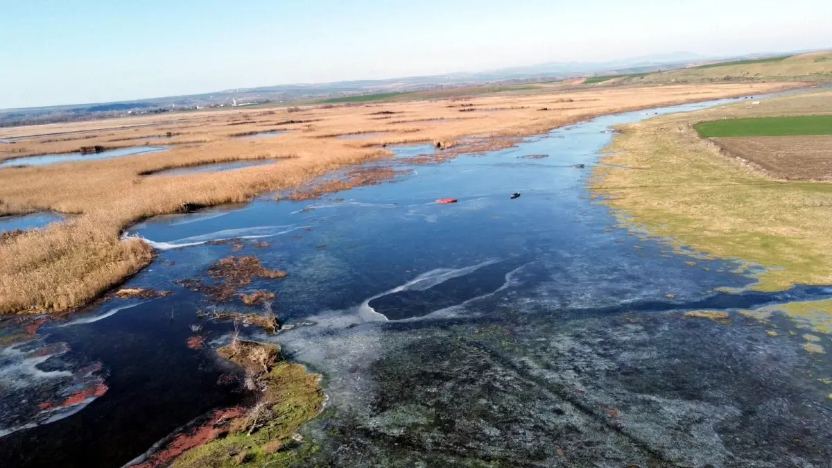 Edirne'de Soğuk Dalga: Gölet Buzlaştı