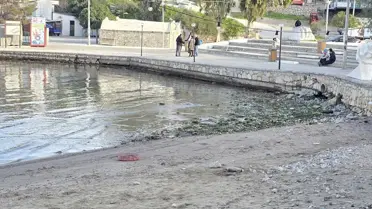 Kumluk Plajı'nda çekilen deniz suyu seviyesinin düşük olduğu an