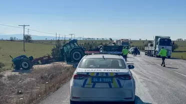 Kaza sonrası yıkılan traktör