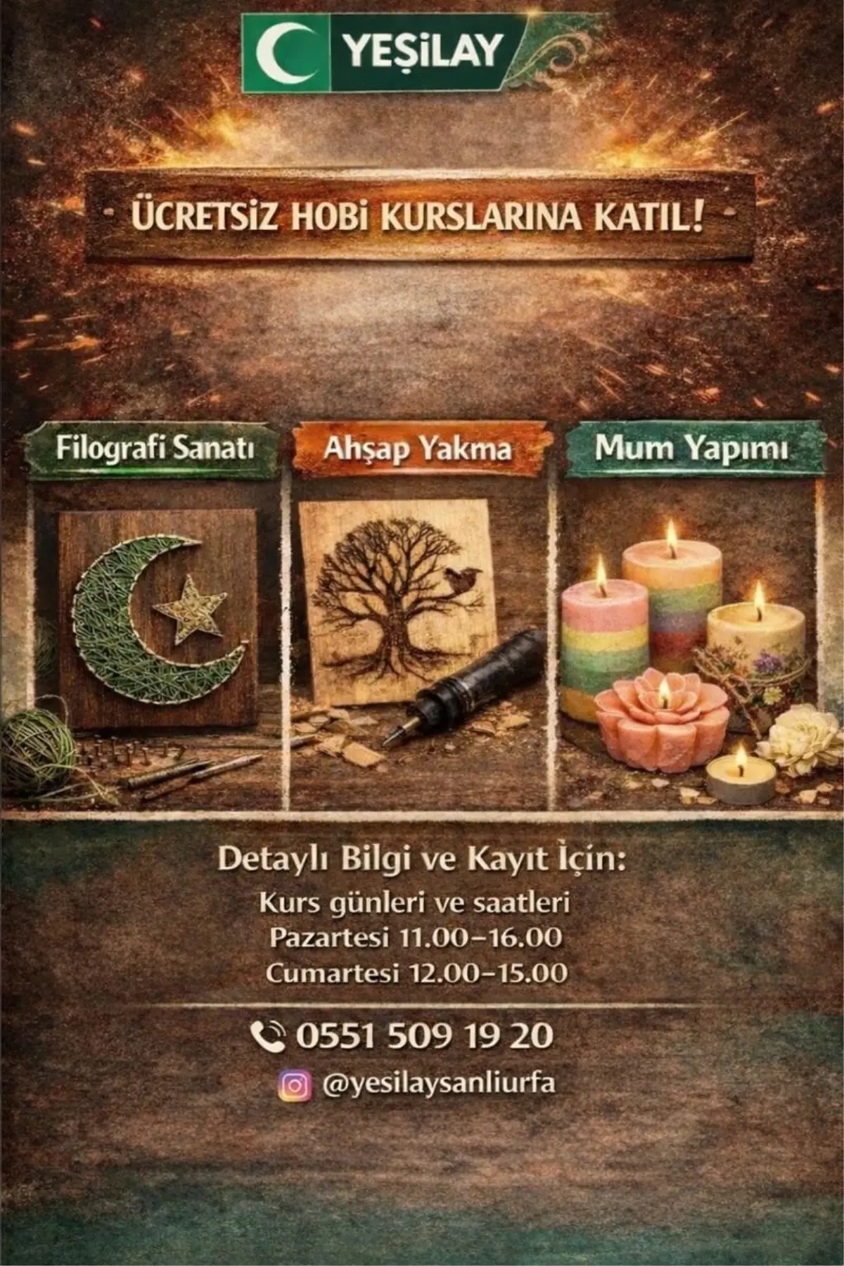 Yeşilay Şanlıurfa Şubesi Gönüllülere Ücretsiz Sanat Kursları Sunuyor