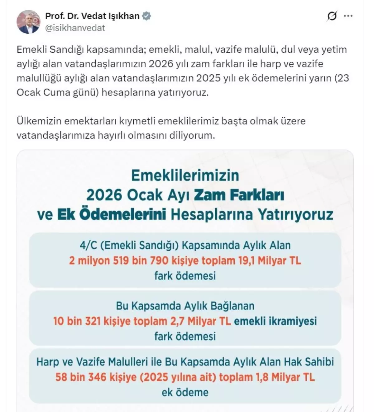 Emeklilere Zam Farkı Yarın Hesaplara Geçecek: Bakan Işıkhan'dan Açıklama