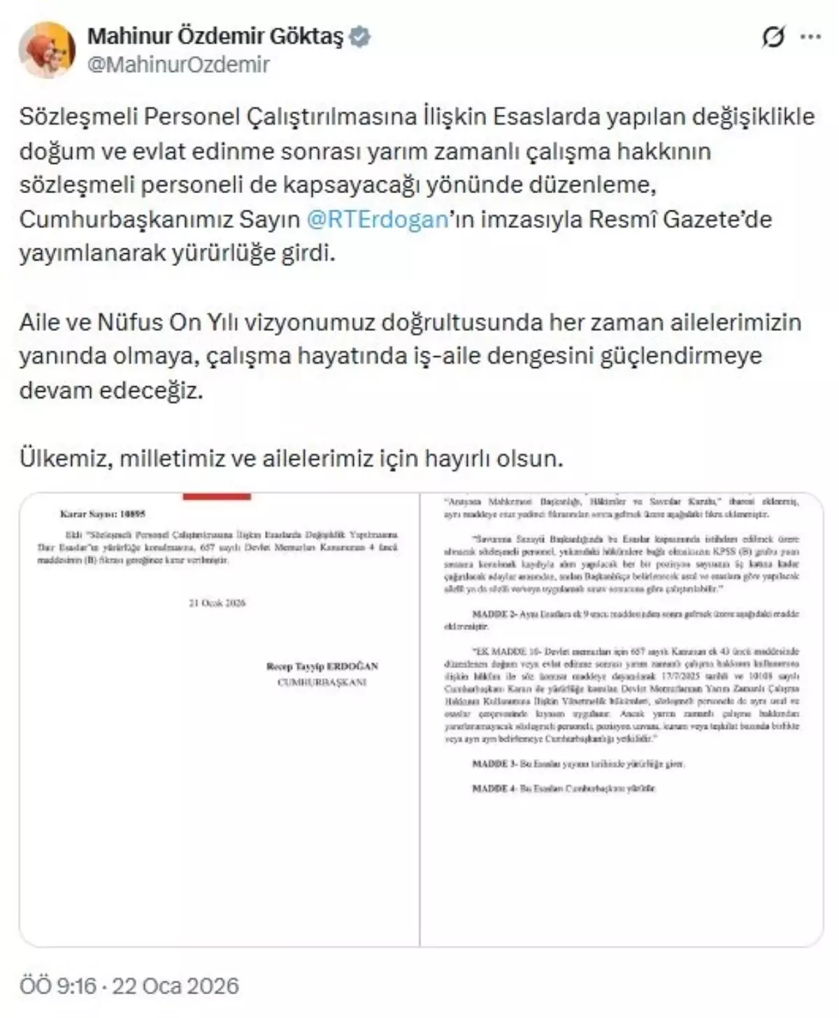 Sözleşmeli Personellere Doğum ve Evlat Edinme Sonrası Yarı Zamanlı Çalışma İzni Verildi