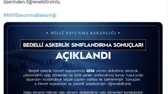 Bedelli askerlik sınıflandırma sonuçları