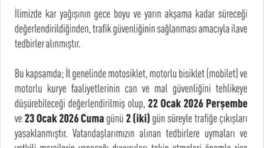 Elazığ’da kar altında kapalı motosiklet ve motorlu bisiklet trafiği