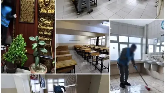 Denetimli serbestlik ekibi temizlik ekipmanlarıyla