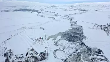 Drone ile çekilmiş Kars'ta kar manzarası