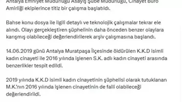 Antalya’da 2016 Kadın Cinayeti 10 Yıl Sonra Çözüldü