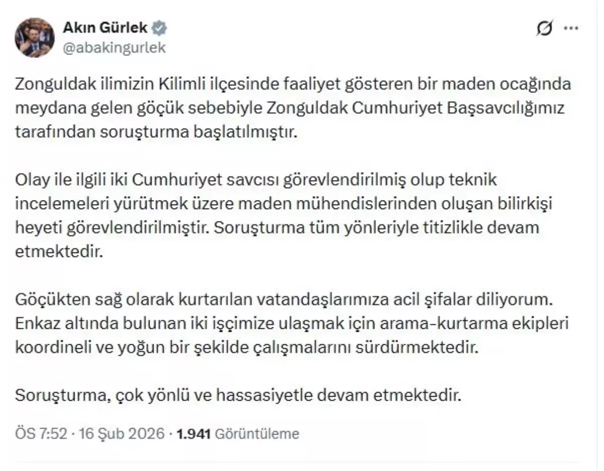 Kilimli’de Maden Göçüğü Olayı Üzerine Cumhuriyet Başsavcılığı Soruşturma Başlattı